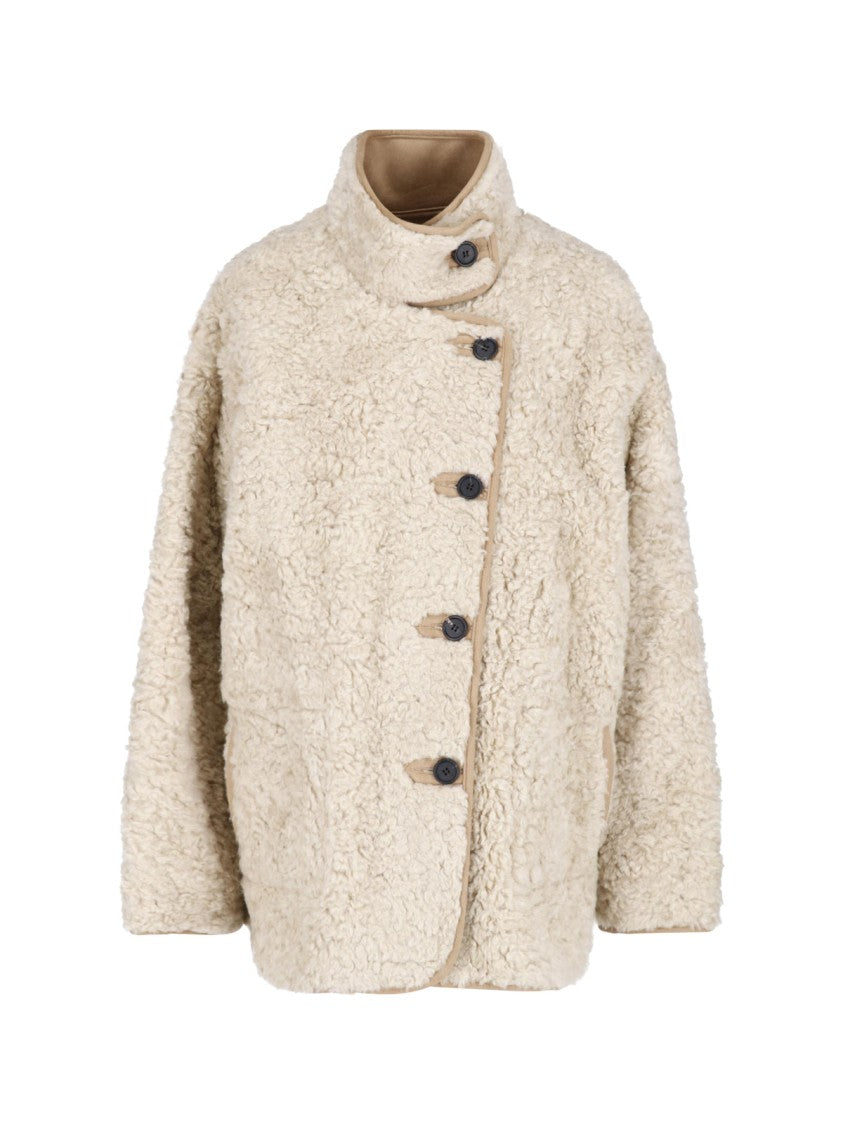 Low Classic Beige Reversible Asymmetric Faux Fur Eco-Leather Jacket