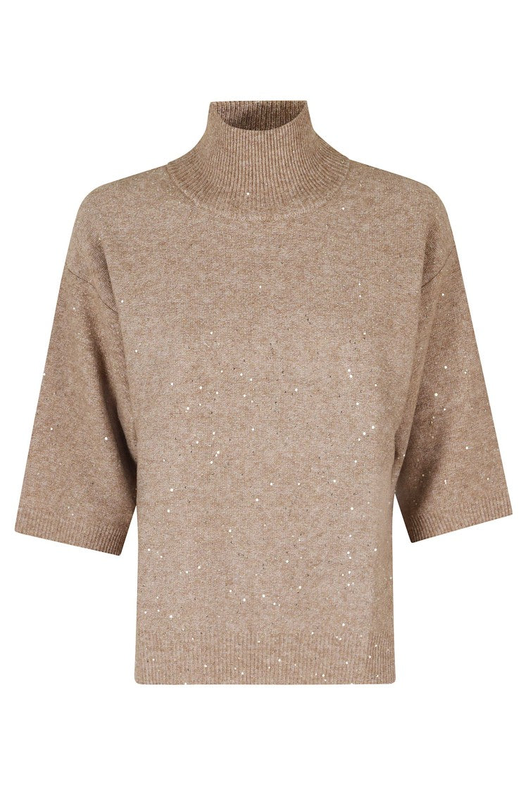 Seventy Bronze Sequined Side Slits Polyester-Blend Turtleneck