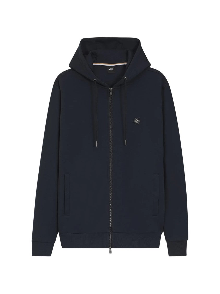 Hugo Boss Minimalist Zip-Up Hoodie With Drawstring Hood And Logo Patch