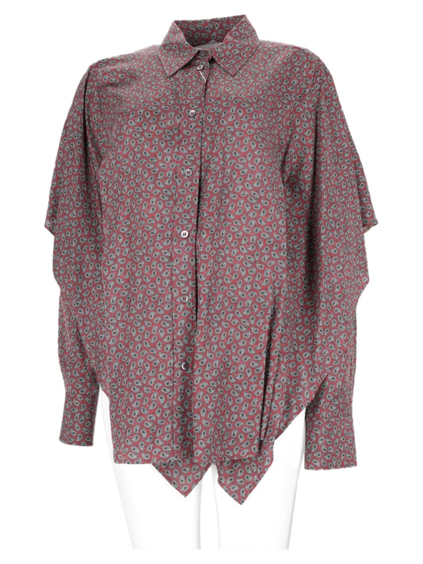 Maison Margiela Burgundy Asymmetrical Draped-Sleeve Patterned Shirt