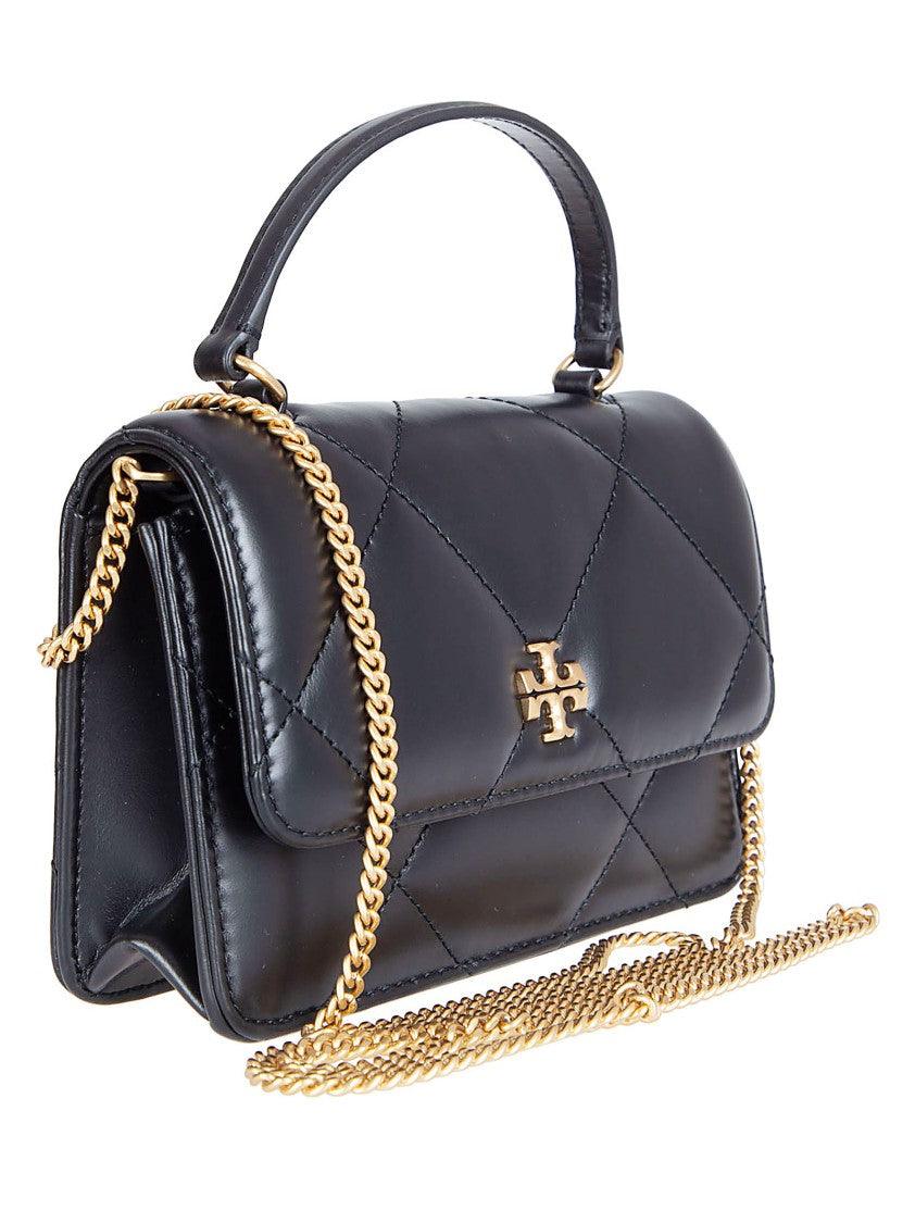 Tory Burch Compact Black Handbag With Quilted Diamond Pattern