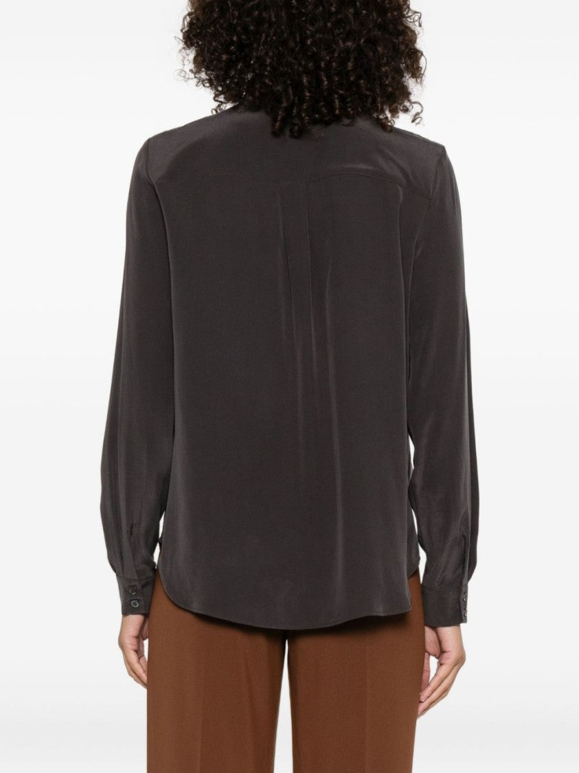 Pinko Silk Brown Shirt With Classic Button-Down Front