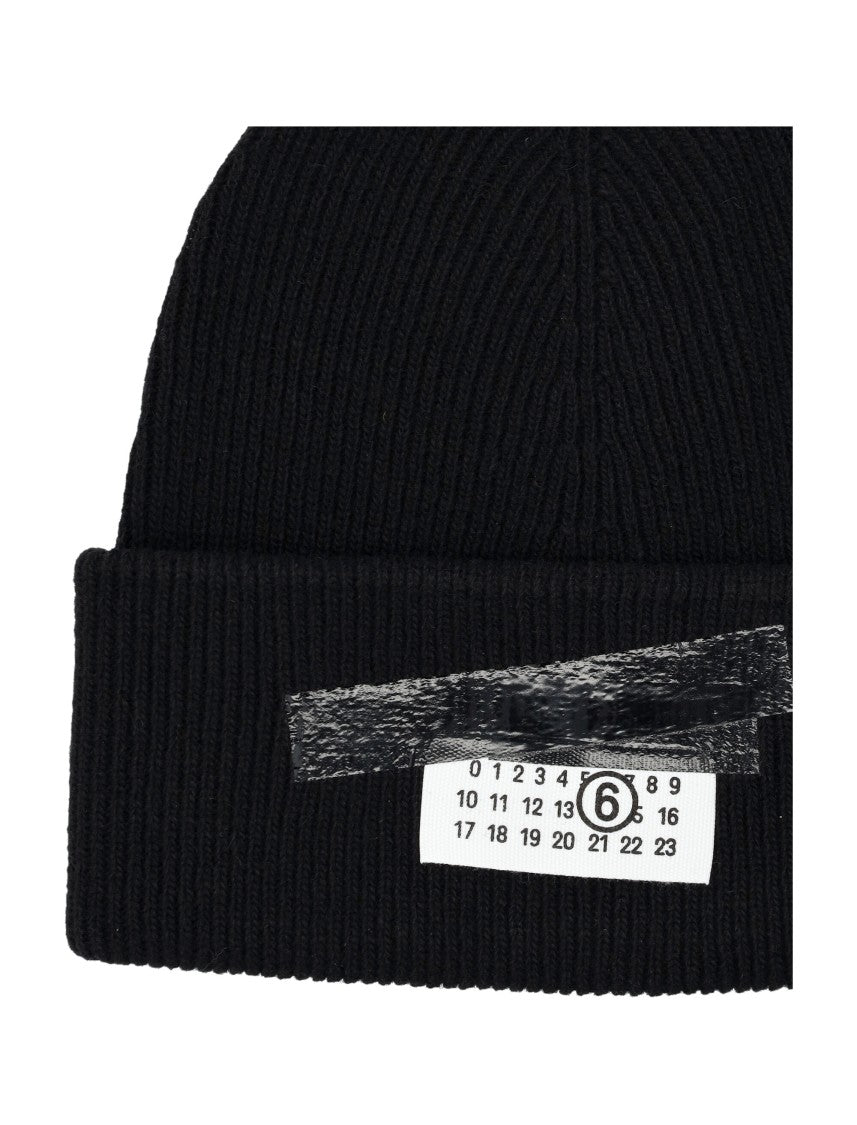 Mm6 By Maison Margiela Mm6 Wool Blend Ribbed Beanie Black