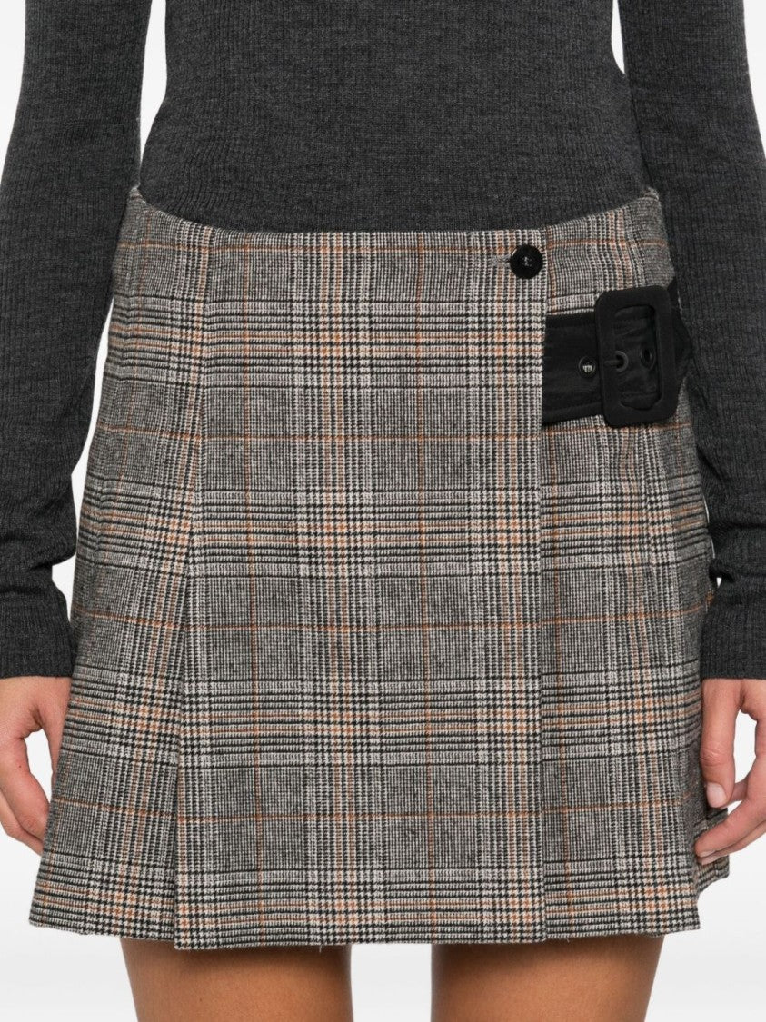 Pinko Beige Plaid Pleated Mini Skirt
