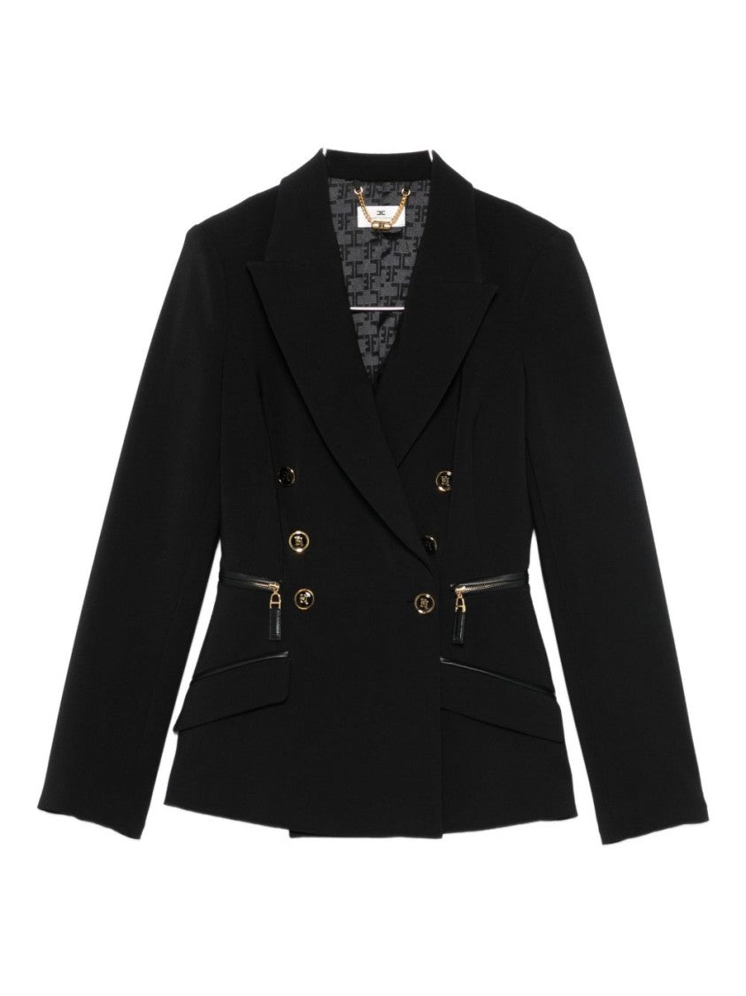 Elisabetta Franchi Tailored Double-Breasted Black Jacket With Gold-Tone Accents