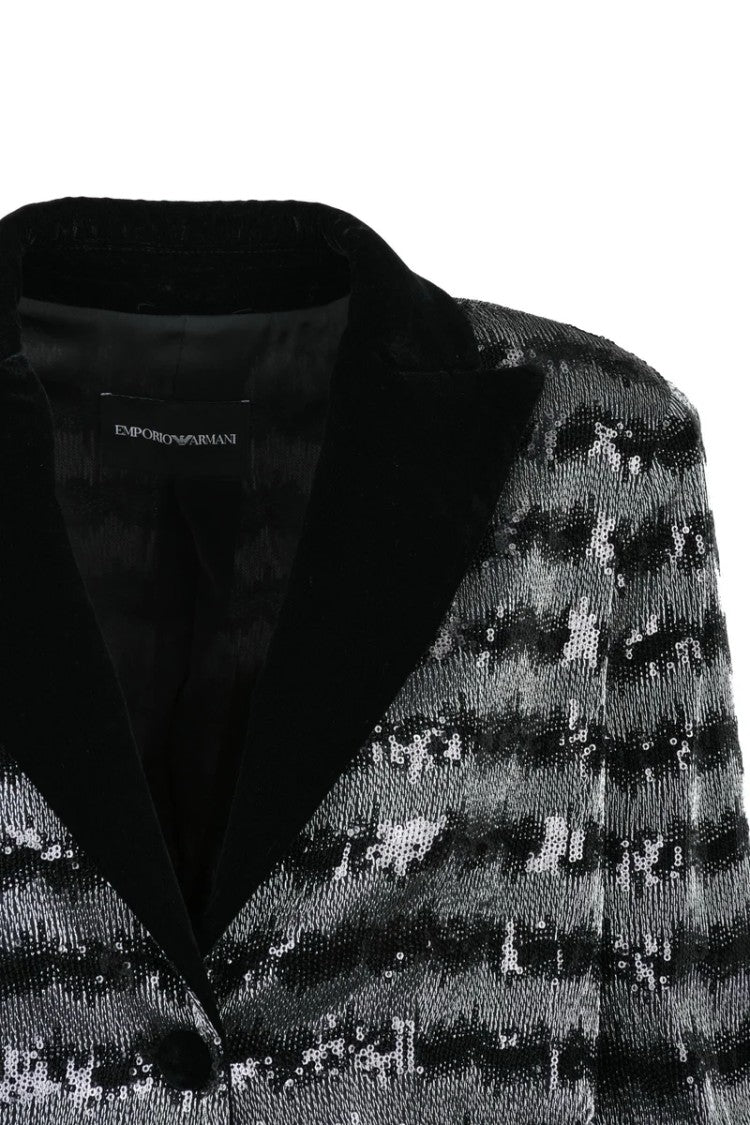 Emporio Armani Sequin Jacket Velvet Lapel - Silver/Black