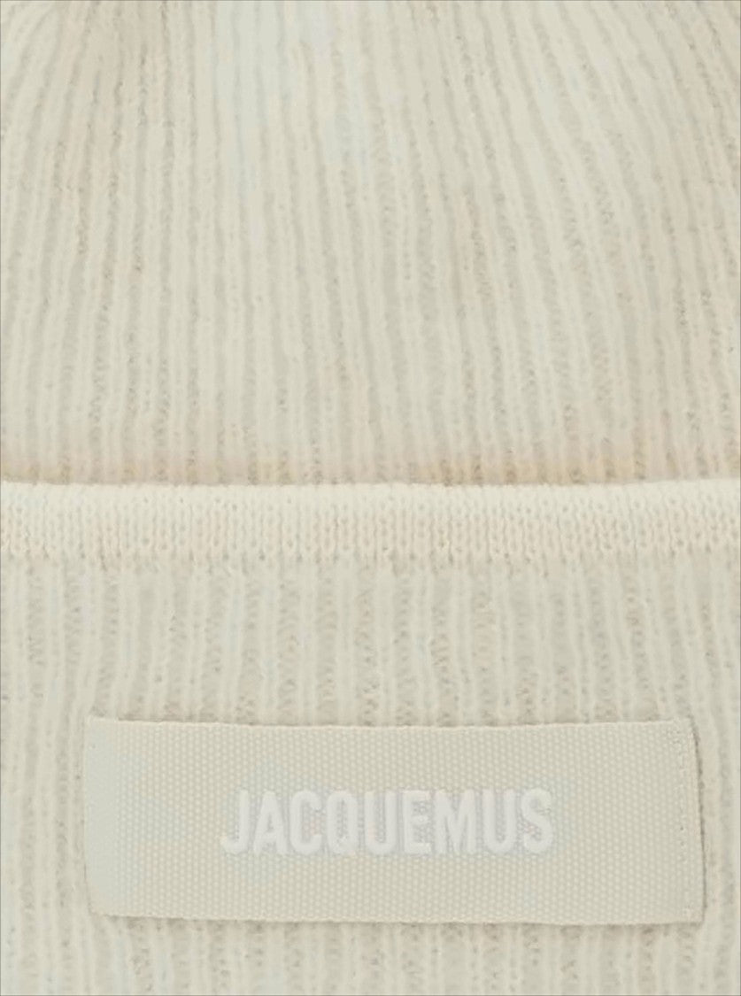 Jacquemus Ribbed Knit Beanie With Folded Cuff And Rectangular Patch
