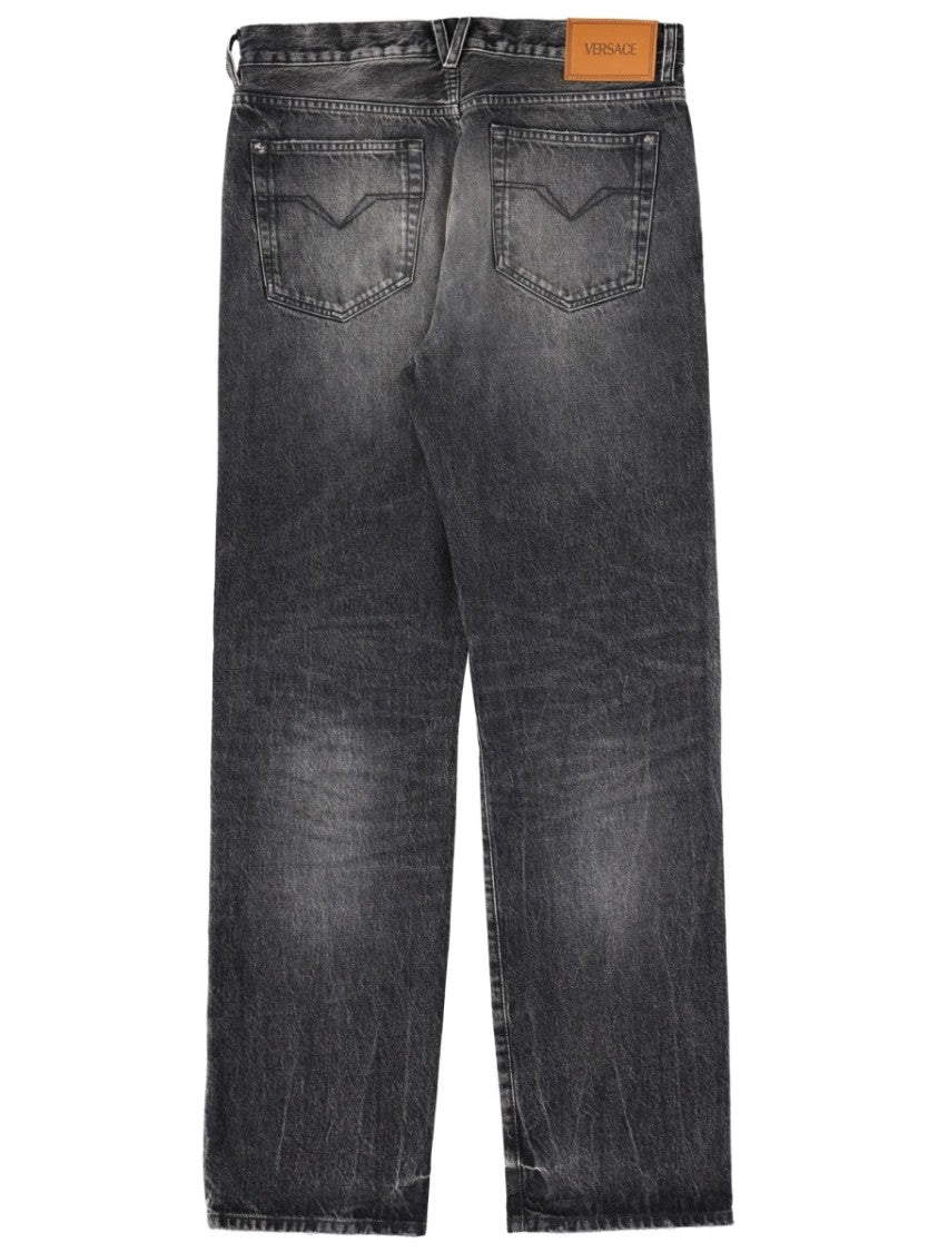 Versace Medusa Detail Faded Black Jeans