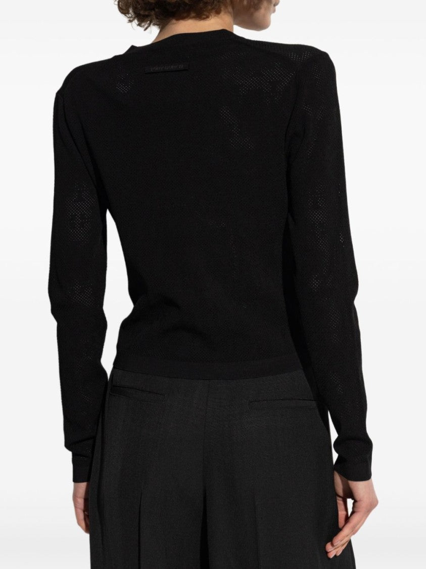 Tory Burch Textured Black Button Front Top With V-Neckline And Pockets