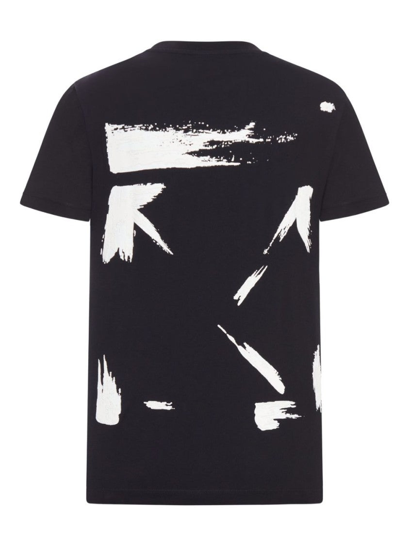 Off-White Short-Sleeve Black T-Shirt With Abstract Brushstroke Design