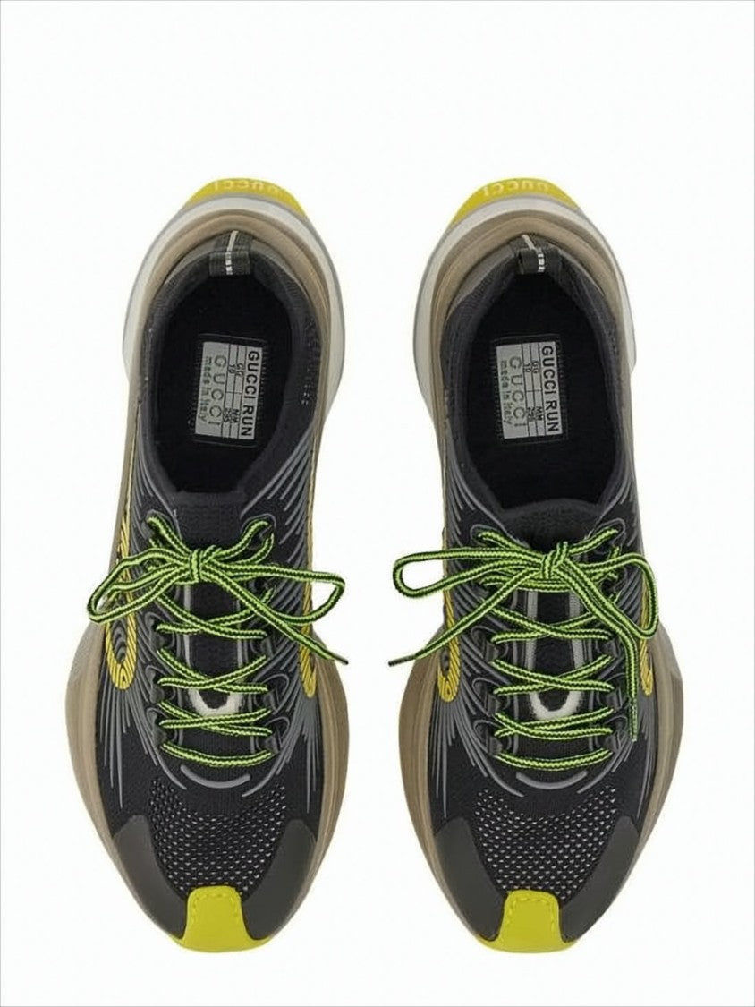 Gucci Dynamic Black Sneakers With Yellow