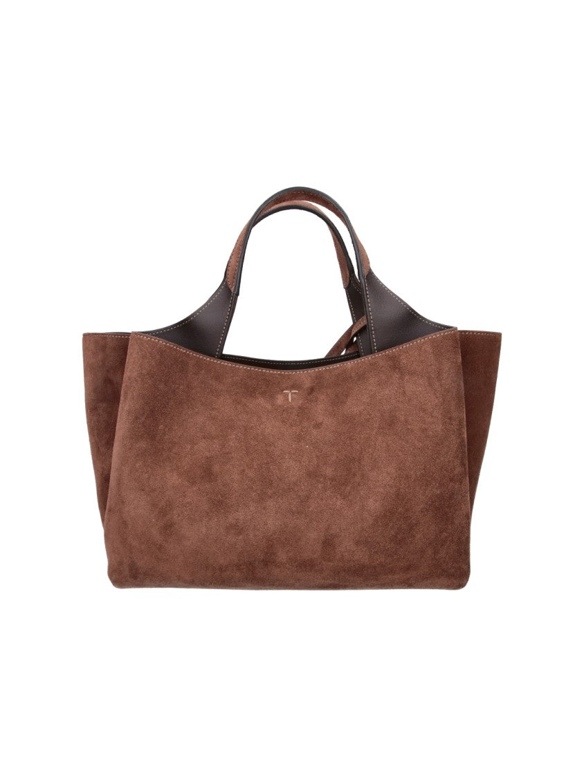 Tod's Brown Calfskin Suede Mini T Timeless Shoulder Bag