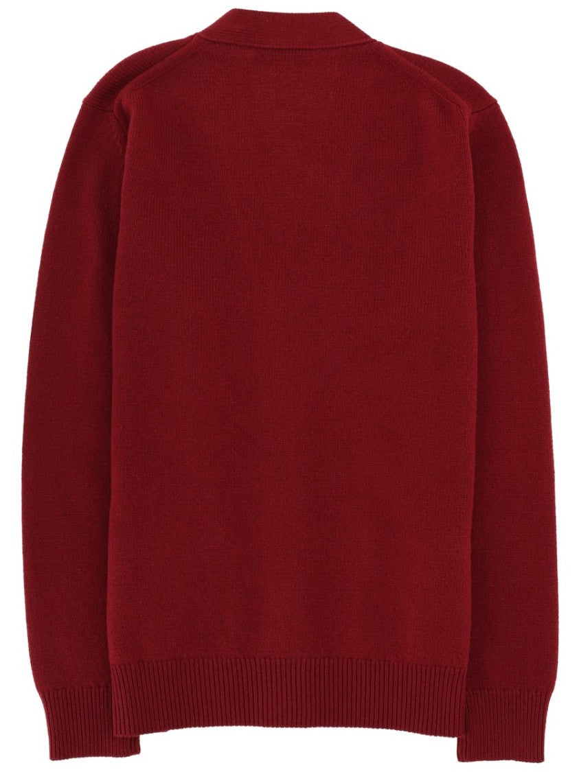 Gucci Burgundy Cardigan With Deep V-Neck And Embroidered Logo
