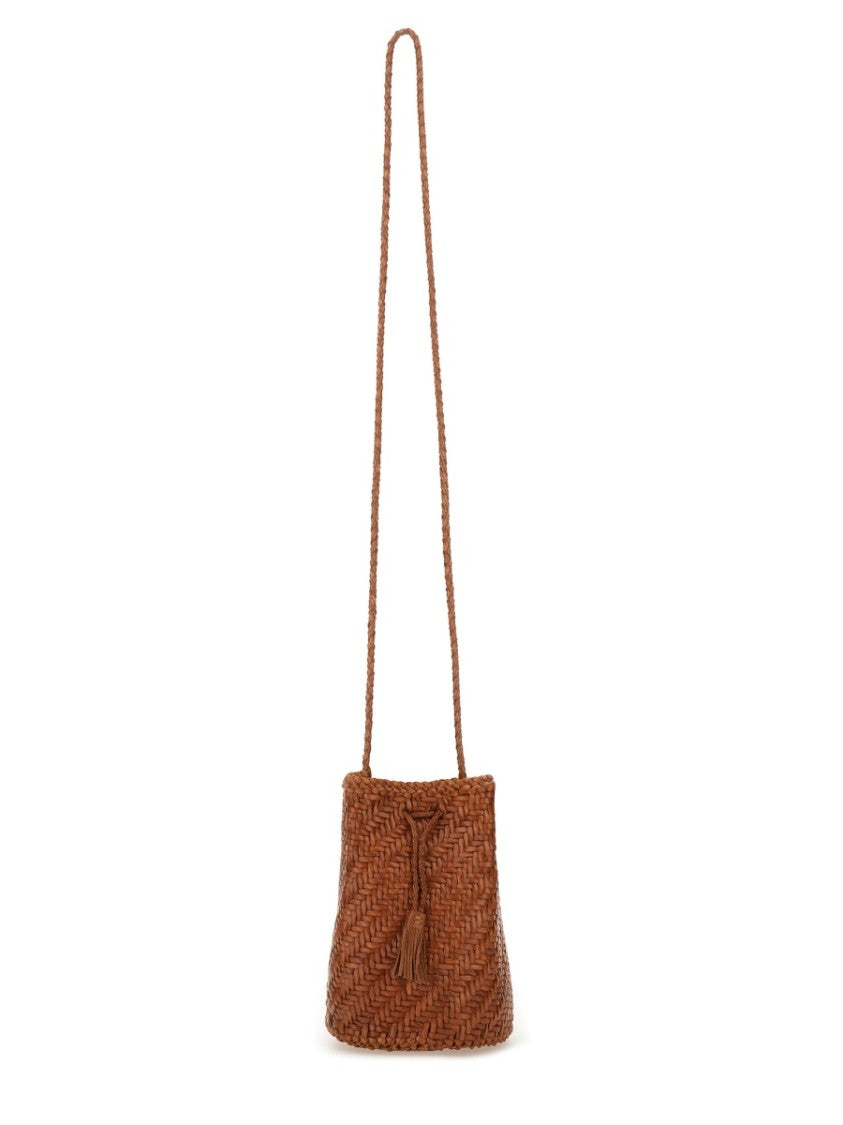 Dragon Diffusion Rich Tan Pompom Double Jump Leather Bucket Bag