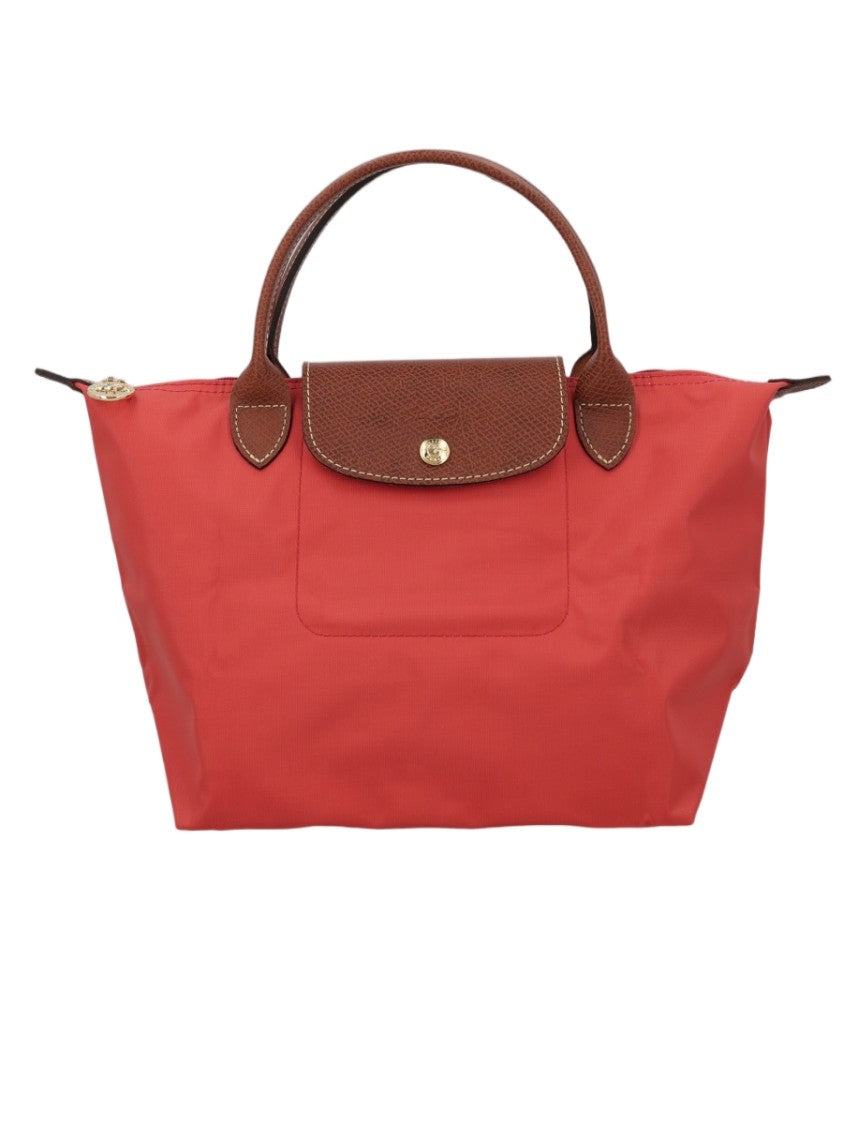 Longchamp Structured Red Handbag With Zip-Top Closure And Textured Flap