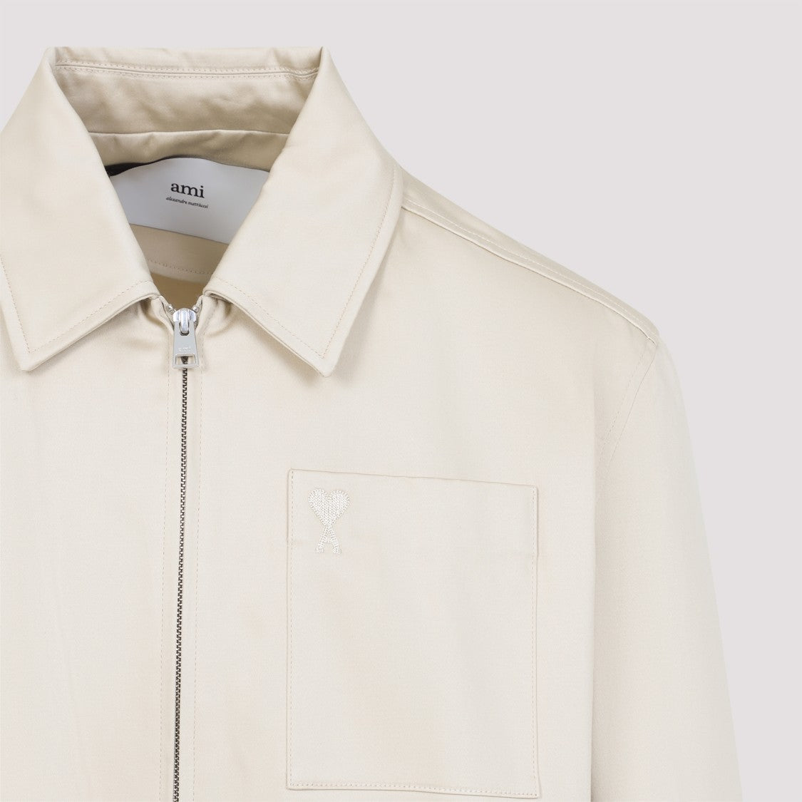 Ami Classic Adc Zipped Beige Cotton Jacket