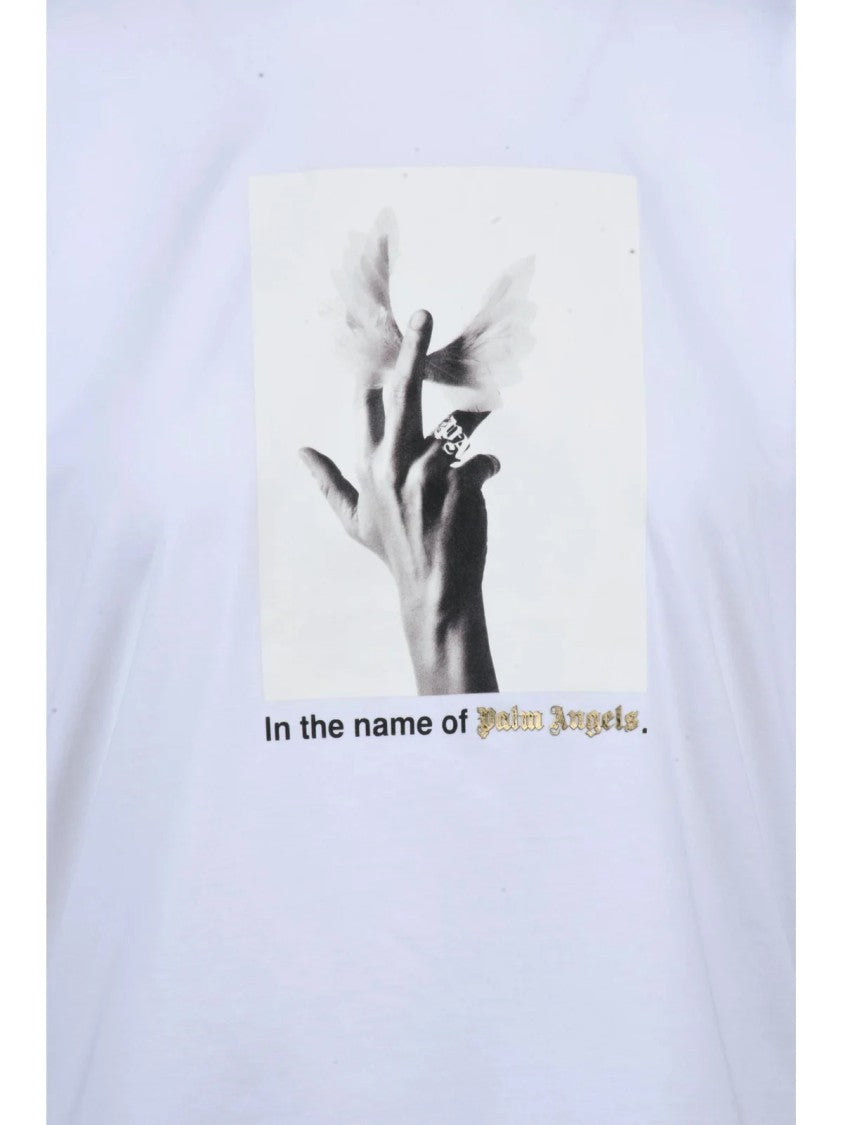 Palm Angels White Cotton-Blend Cropped T-Shirt