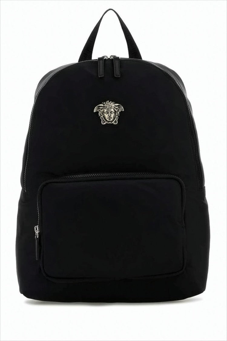 Versace Nylon Backpack With Metallic Emblem And Minimalist Design