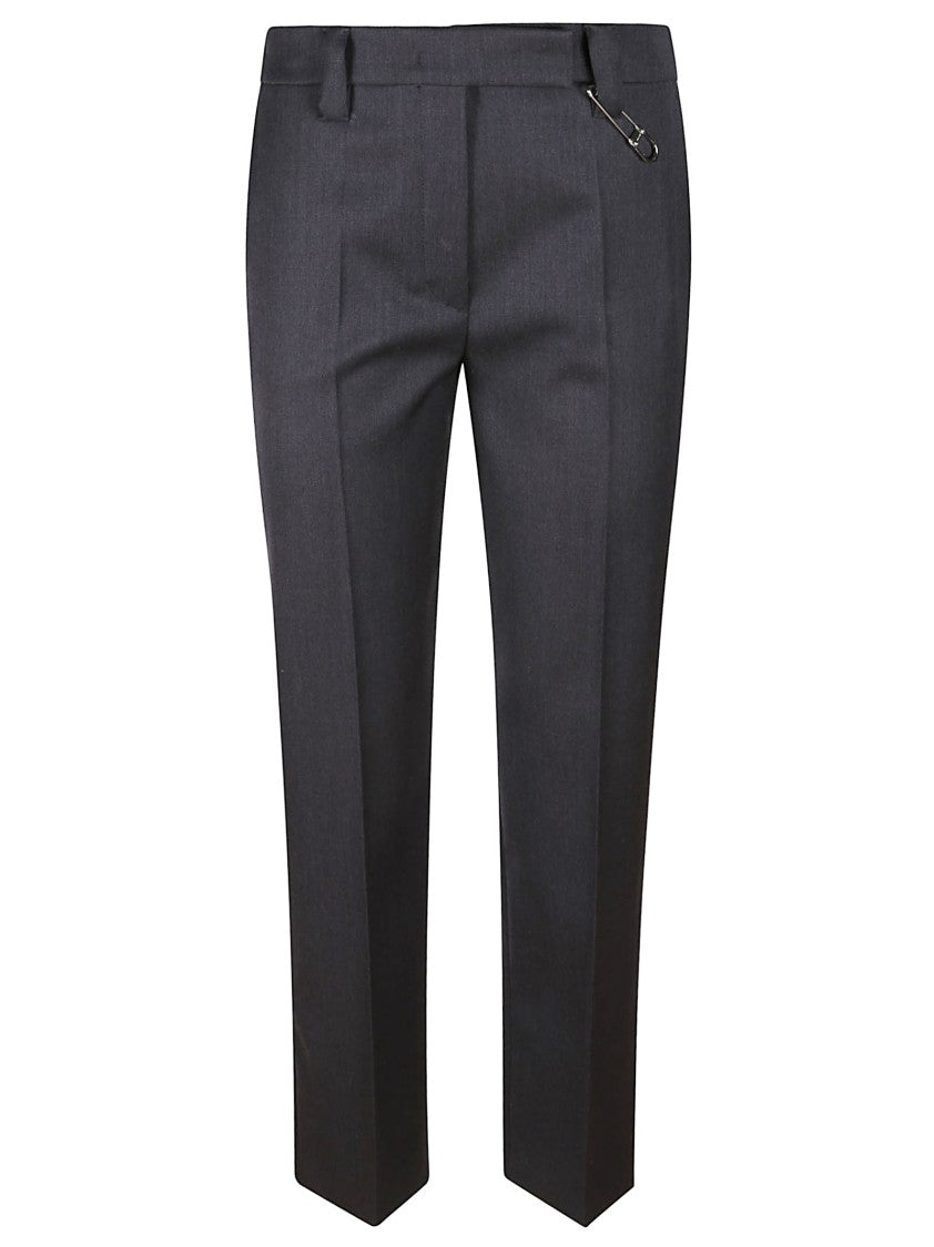 Prada Straight-Leg Tailored Trousers With Silver Safety Pin Detail