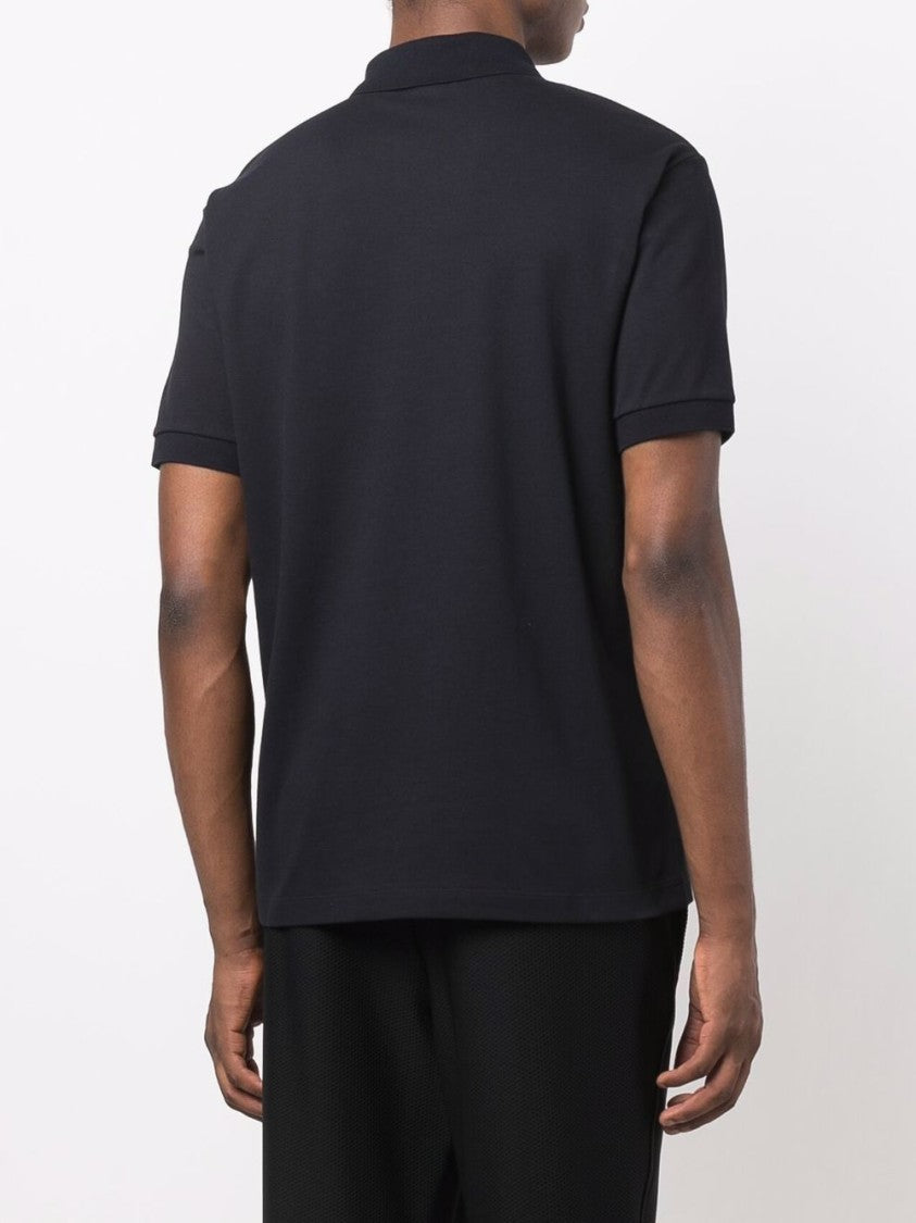 Giorgio Armani Navy Cotton Blend Polo With Embroidered Logo