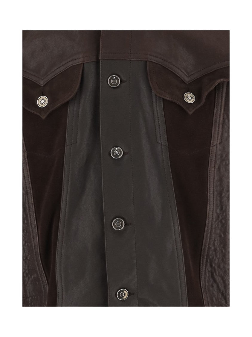 Versace Brown Leather Jacket With Pointed Collar