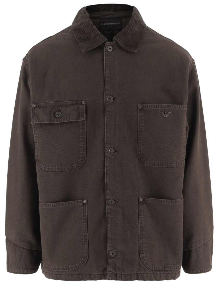 Emporio Armani Cotton Casual Jacket With Ribbed Collar And Button Fastening