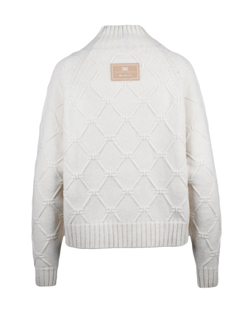Elisabetta Franchi Knitted Turtleneck Sweater With Diamond Pattern Detail
