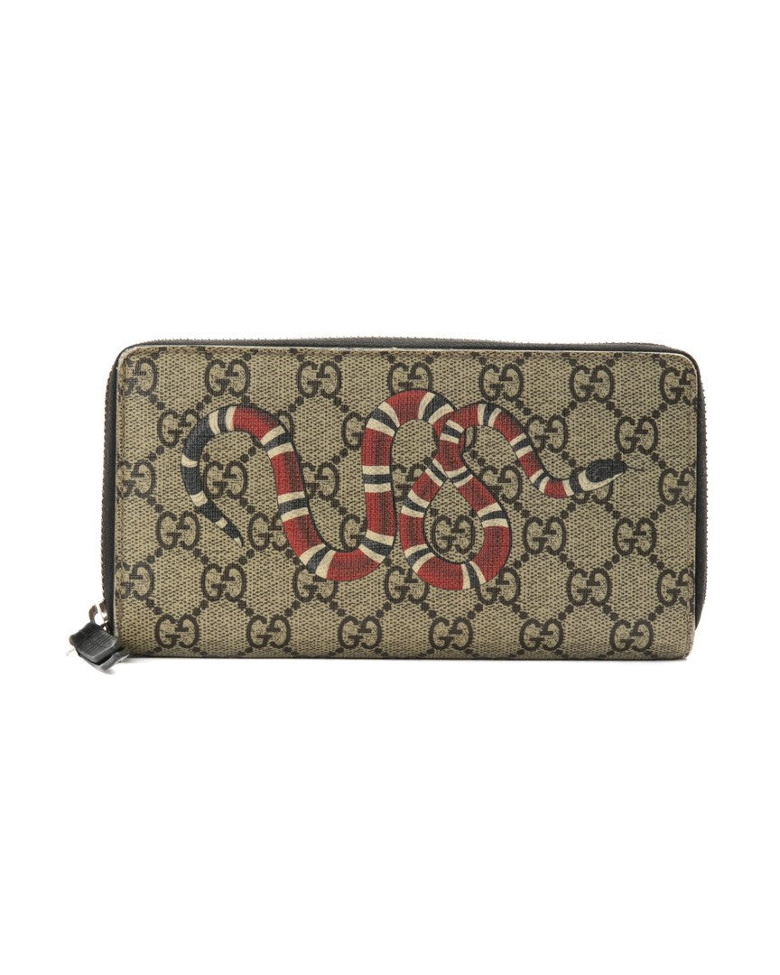 Gucci Brown Gg Supreme Snake Canvas Wallet