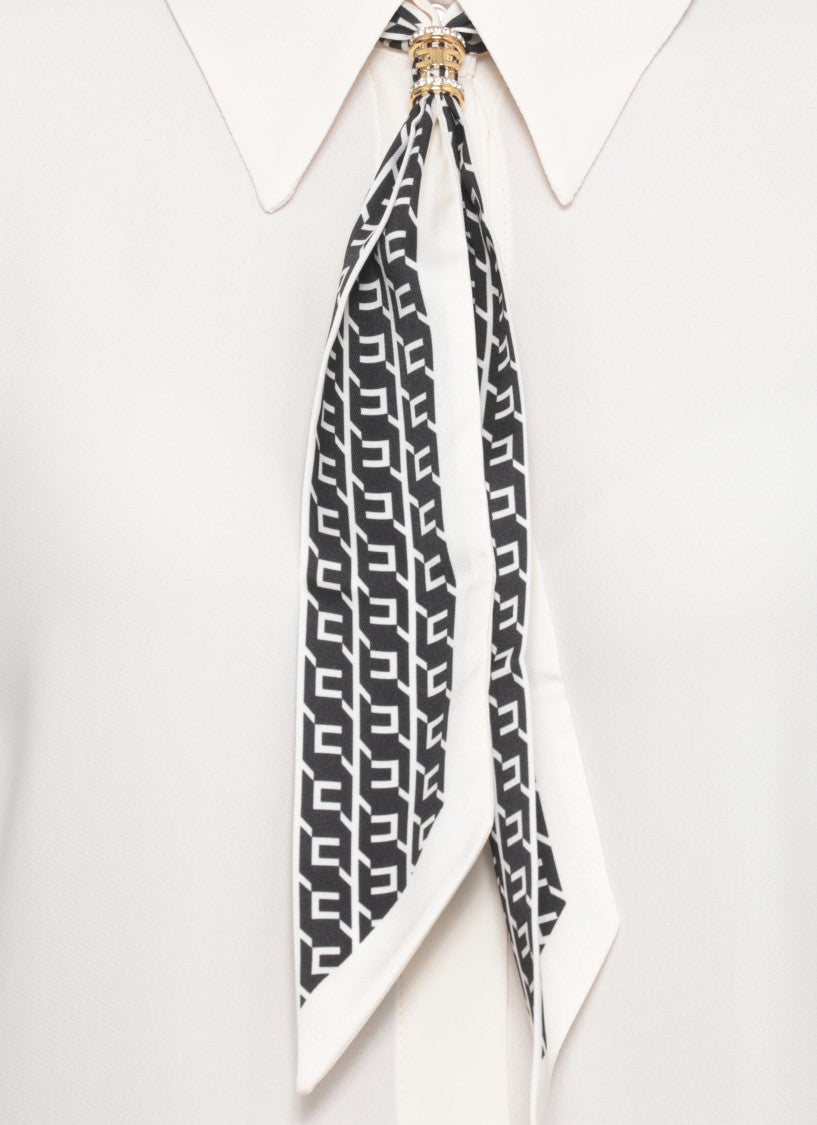 Elisabetta Franchi Ivory Georgette Blouse With Logoed Foulard