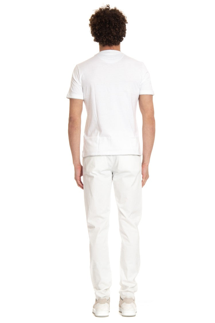 Eleventy White Double-Trim Cotton T-Shirt