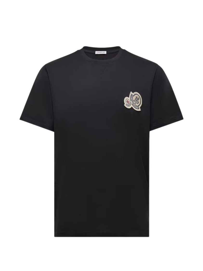 Moncler Minimalistic Black Cotton T-Shirt With Embroidered Logo