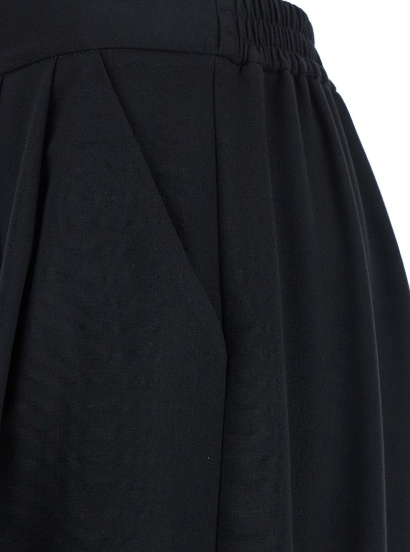 Plain Wide-Leg Black Pants With Elastic Waistband