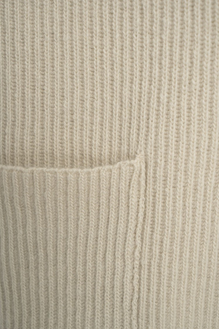 Roberto Collina Beige Ribbed Wool Cardigan With Notch Collar