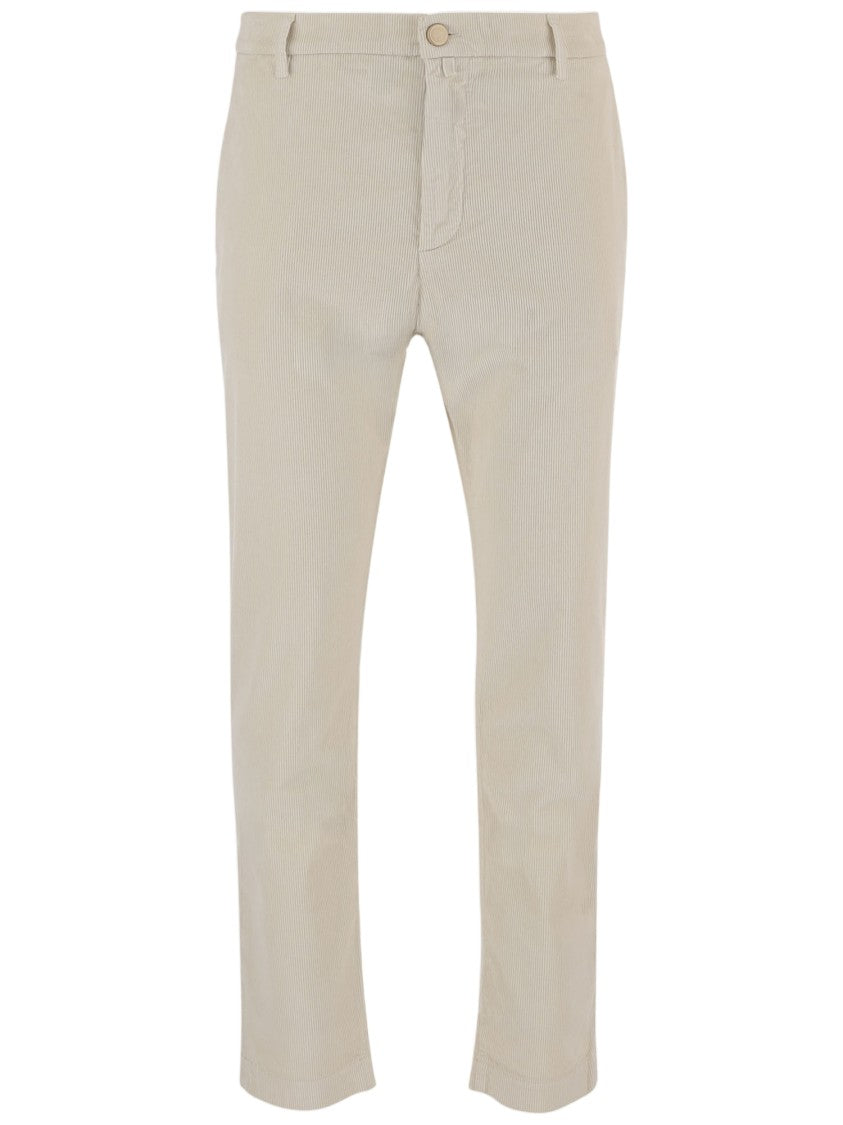 Jacob Cohen Ivory Stretch Cotton Velvet Straight-Leg Pants