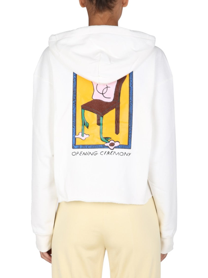Opening Ceremony Cropped Hoodie With Artistic Graphics