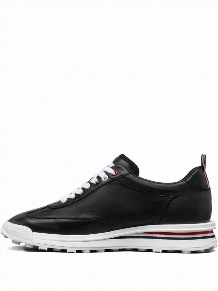 Thom Browne Black Lambskin Thom Browne Sneakers With Tricolor Accents