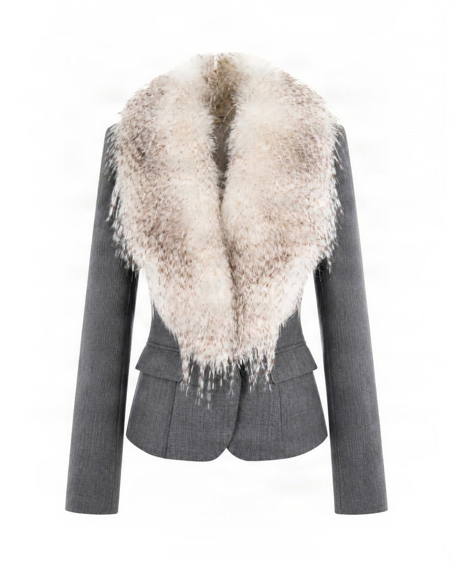 Elisabetta Franchi Melange Detachable Eco-Fur Collar Wool Blazer