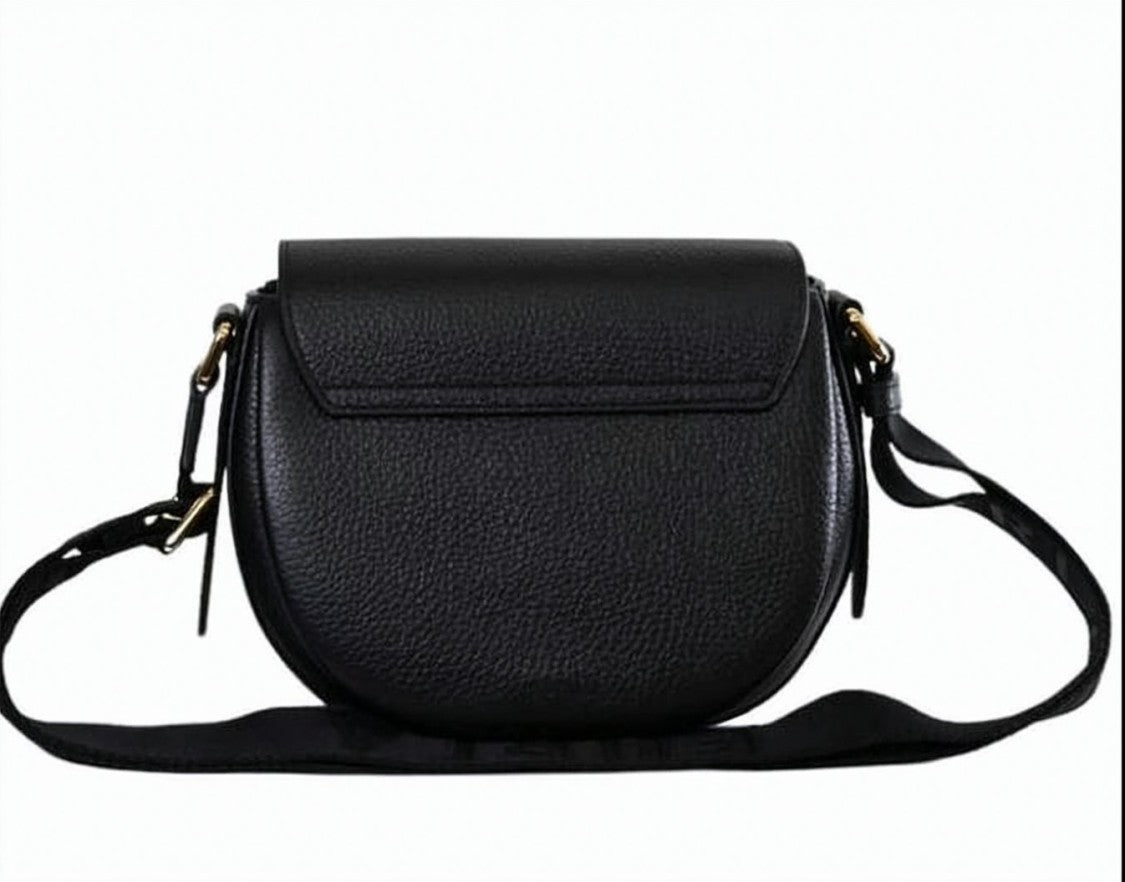 Furla Textured Black Shoulder Bag With Gold-Tone Swivel Closure