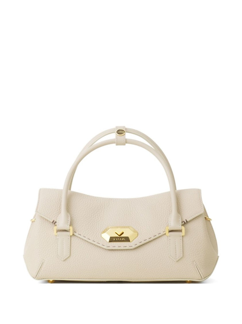 Lanvin Beige Topstitched Geometric Clasp Top Bag