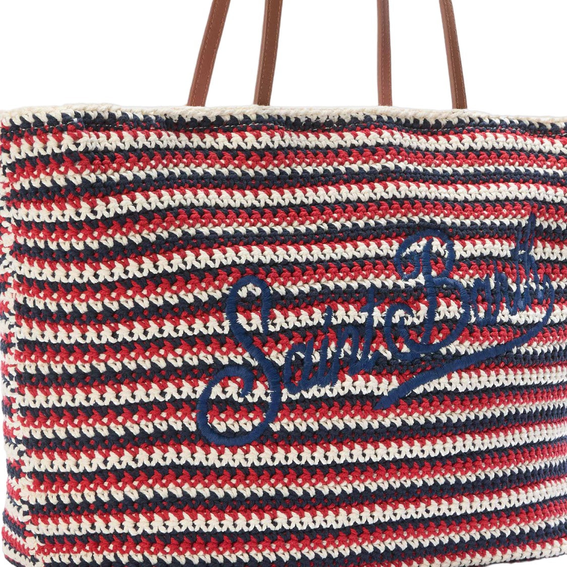 Mc2 Saint Barth Striped Crochet Tote Bag With Embroidered Logo