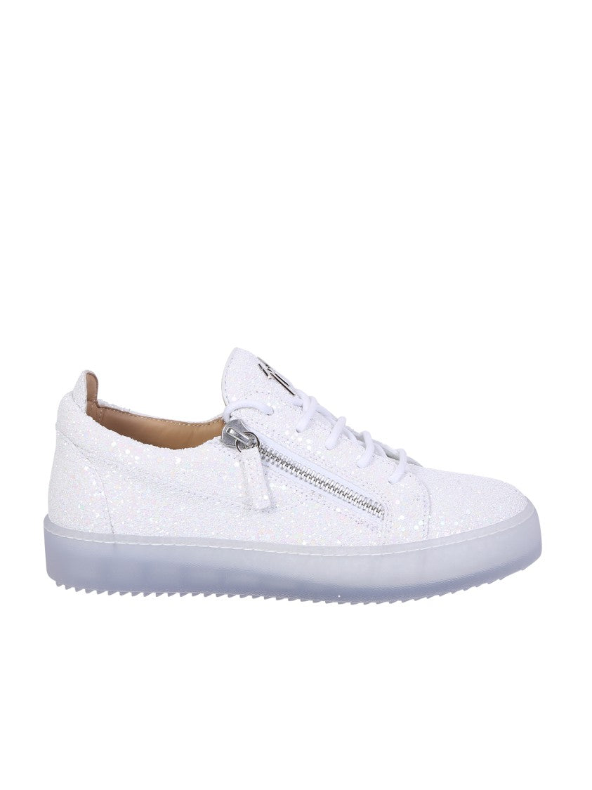 Giuseppe Zanotti White Lace-Up Sneakers With Zipper Details