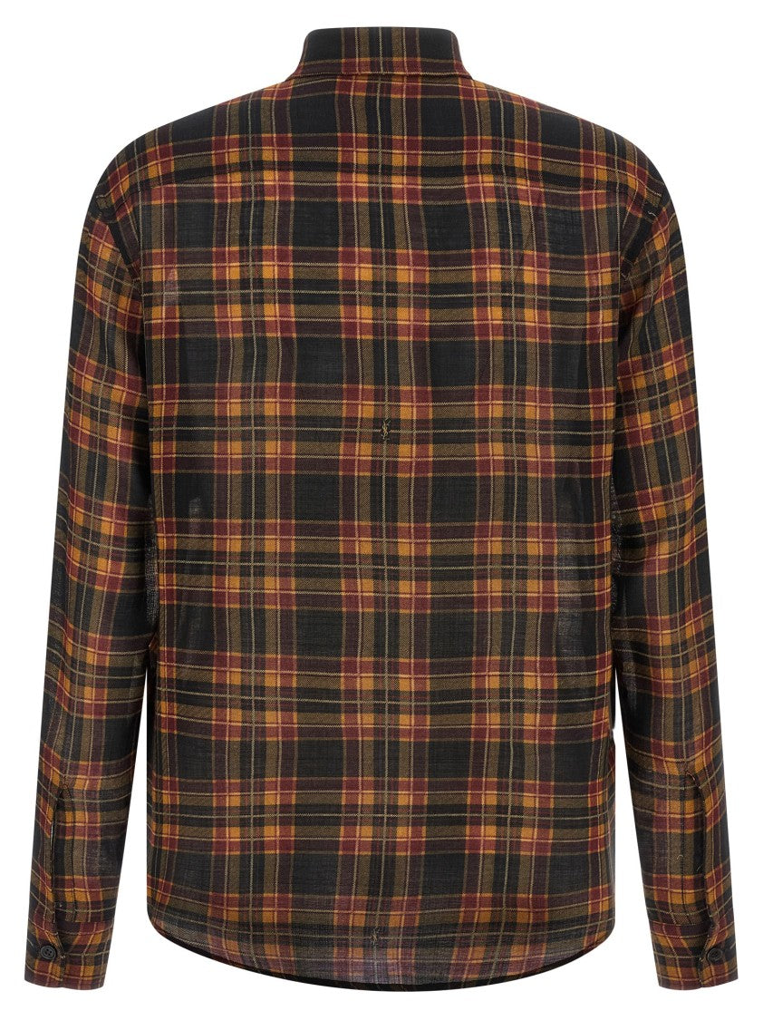 Saint Laurent Plaid Wool Lavallière Shirt With Front Button Closure