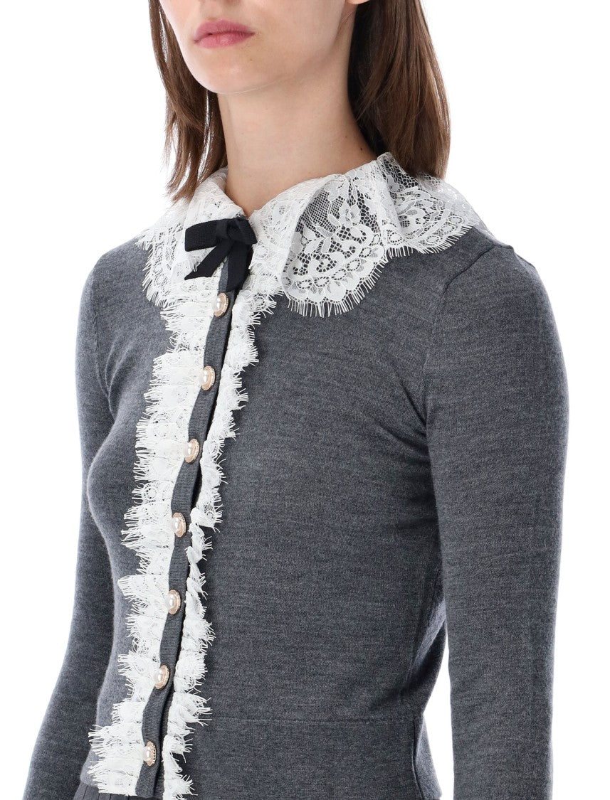 Self-Portrait Grey Lace Collar Knit Cardigan