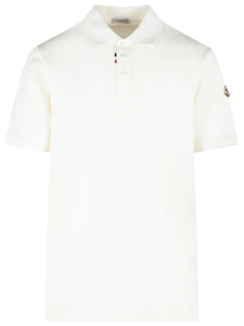 Moncler White Iconic Logo Patch Cotton Polo Shirt