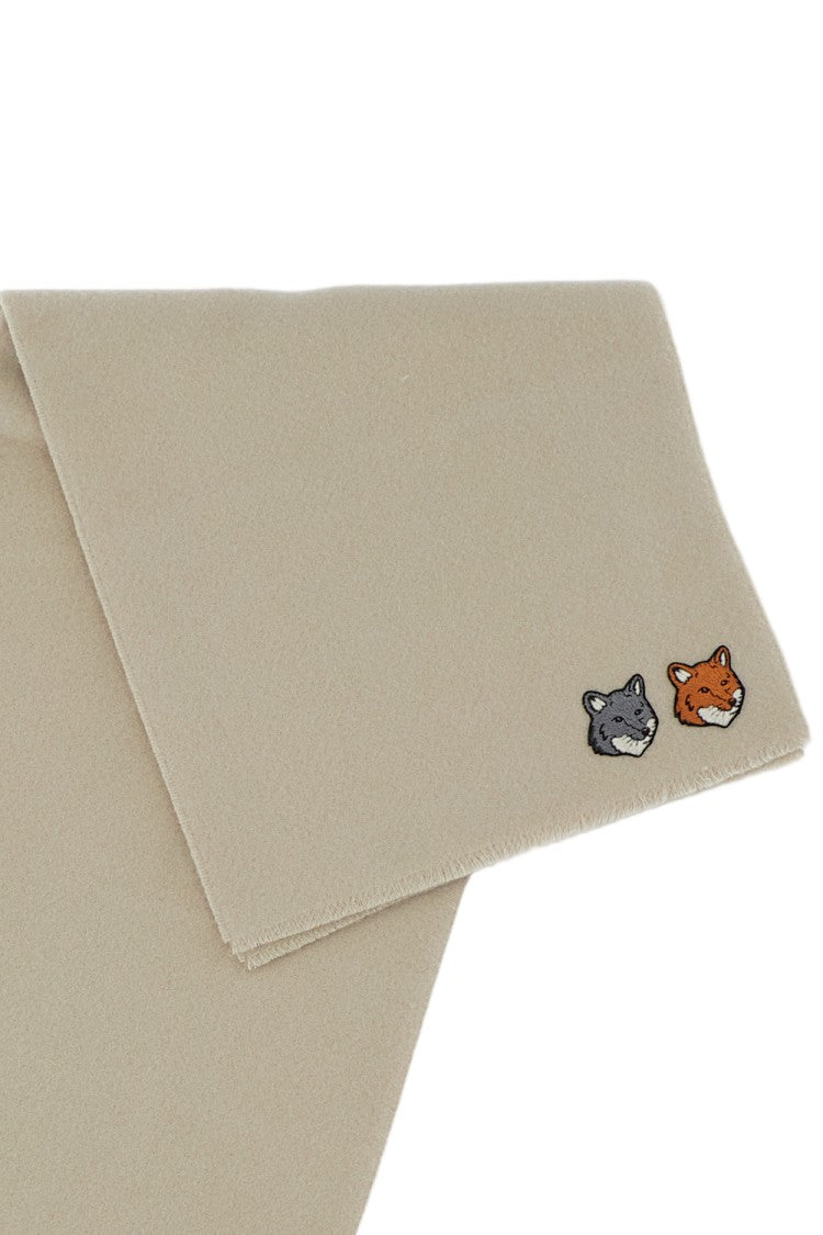 Maison Kitsuné Rectangular Virgin Wool Scarf With Double Fox Head Embroidery