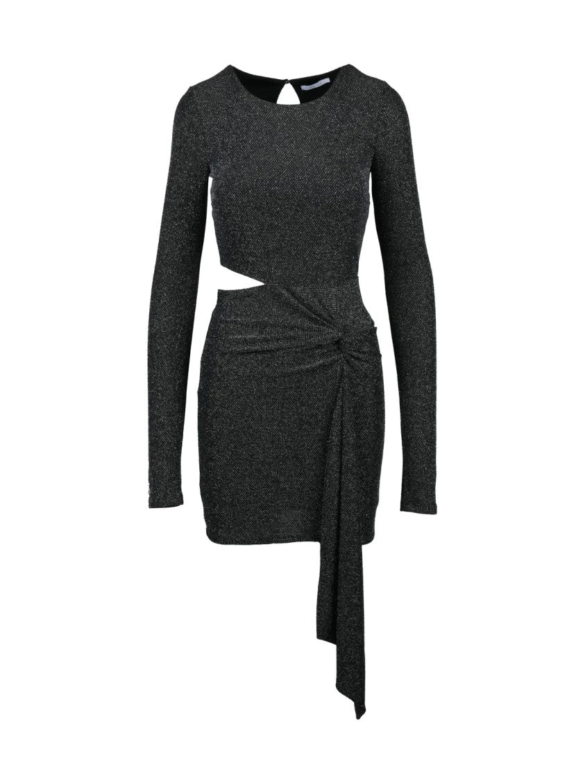 Patrizia Pepe Black Lamé Mini Dress With Asymmetrical Hem And Cut-Out Detail