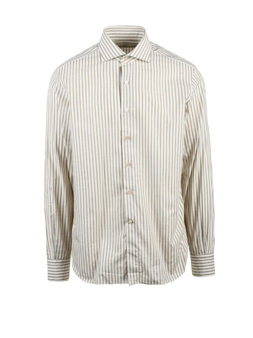 Alessandro Gherardi Cream Beige Striped Cotton Shirt
