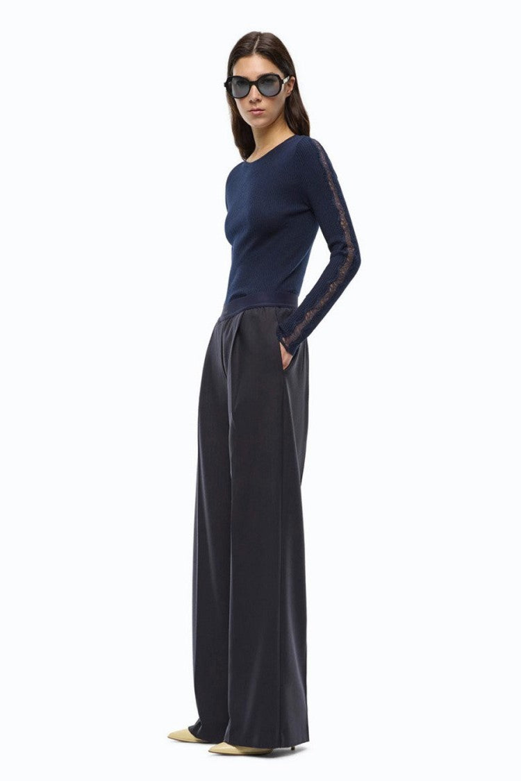 Pinko Navy Polyester-Wool Blend Wide-Leg Trousers