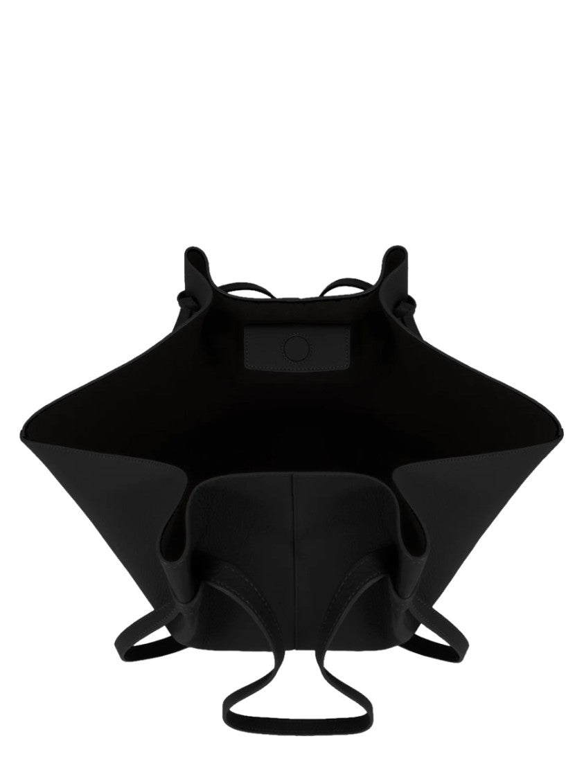 Yuzefi Sculptural Black Leather Tote Bag With Knotted Handle Details