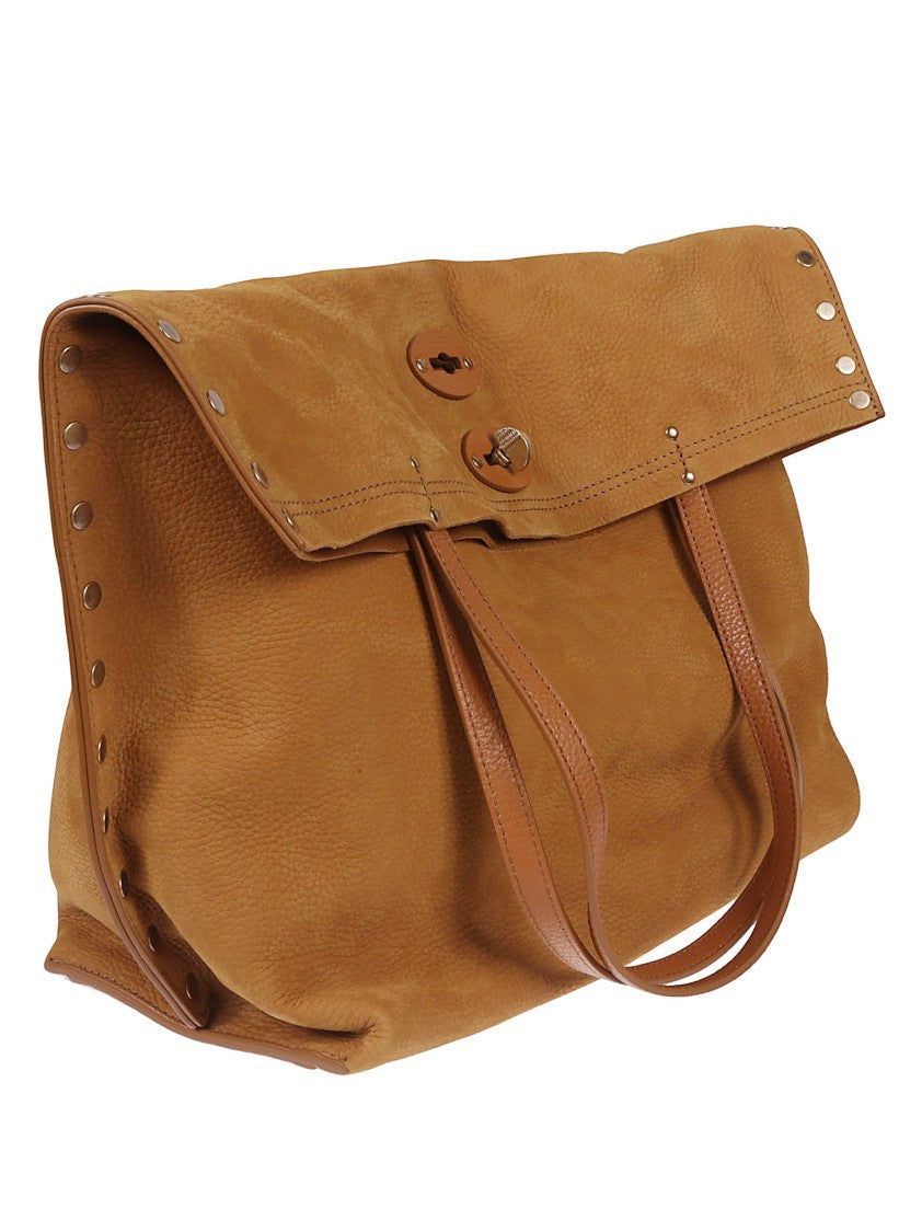 Zanellato Brown Textured Leather Tote With Fold-Over Flap